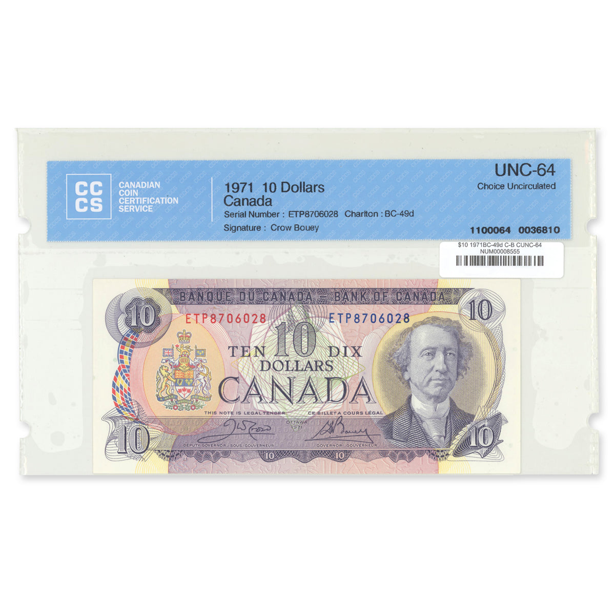$10 1971 BC-49d Crow-Bouey Prefix ETP CCCS CUNC-64