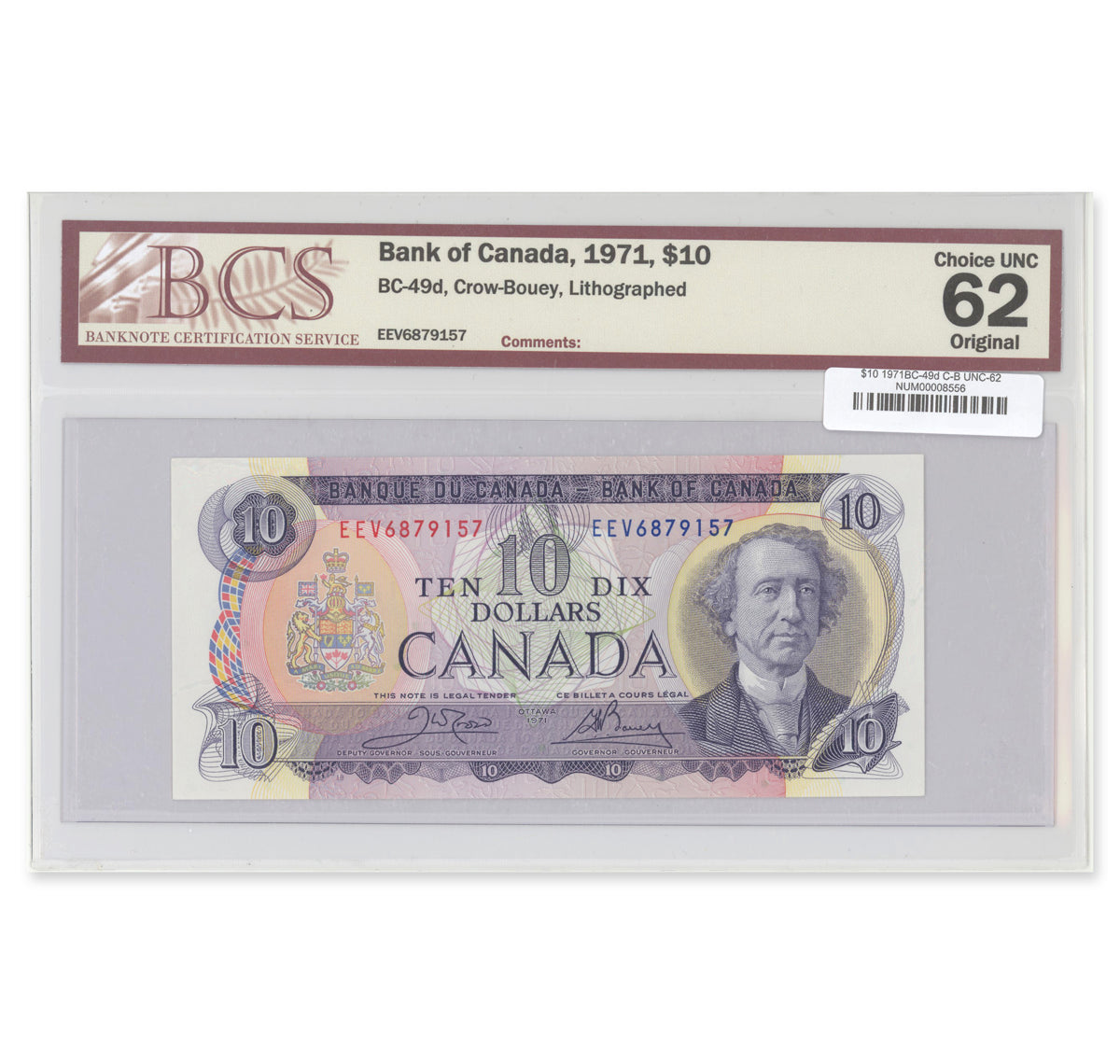 $10 1971 BC-49d Crow-Bouey Prefix EEV BCS UNC-62 Original