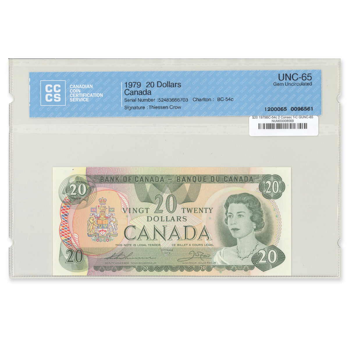 $20 1979 BC-54c 2 Consecutive Thiessen-Crow CCCS GUNC-65