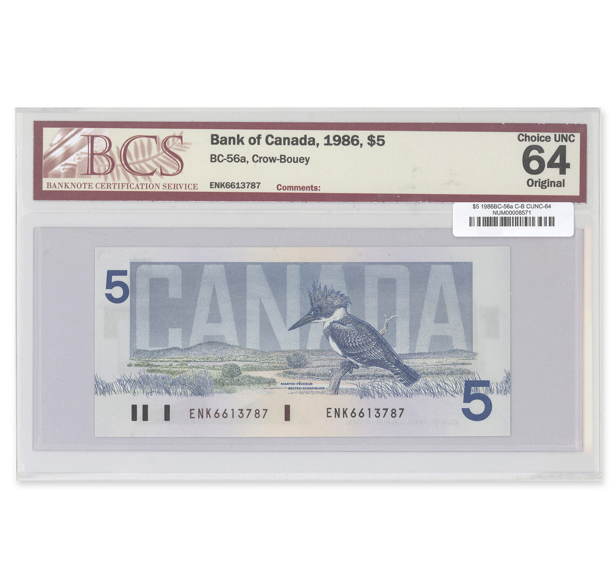 $5 1986 BC-56a Crow-Bouey Prefix ENK BCS CUNC-64 Original