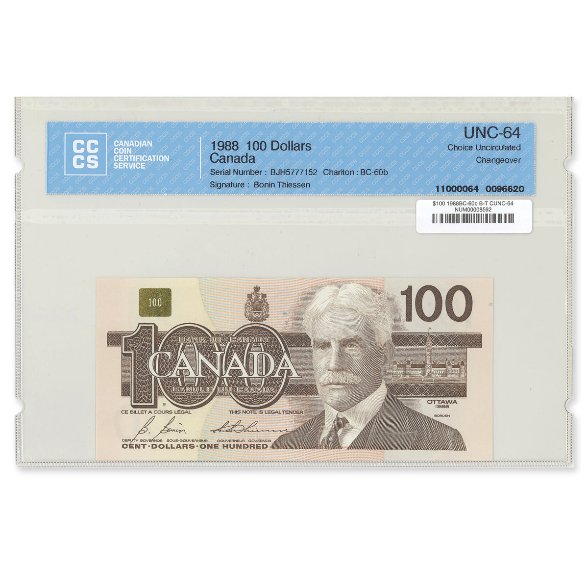 $100 1988 BC-60b Bonin-Thiessen Prefix BJH CCCS CUNC-64