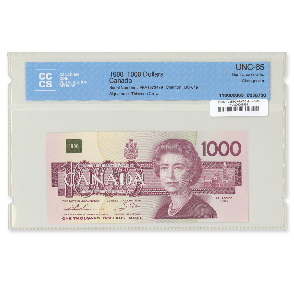 $1000 1988 BC-61a Thiessen-Crow Prefix EKA CCCS GUNC-65