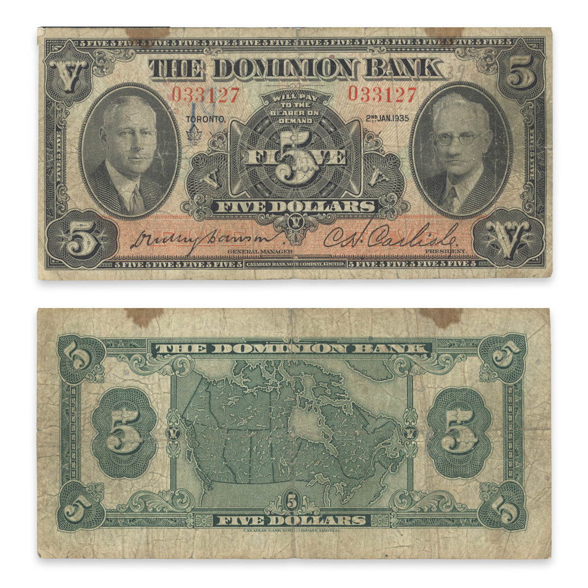 $5 1938 220-28-02 Dominion Bank Carlisle-Rae G-6
