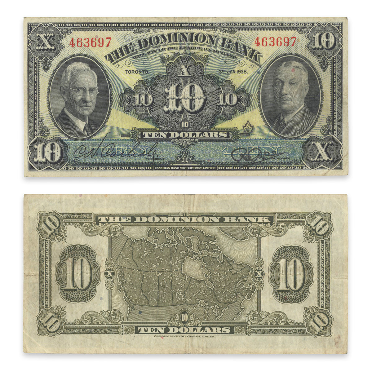 $10 1938 220-28-04 Dominion Bank Carlisle-Rae VF-30