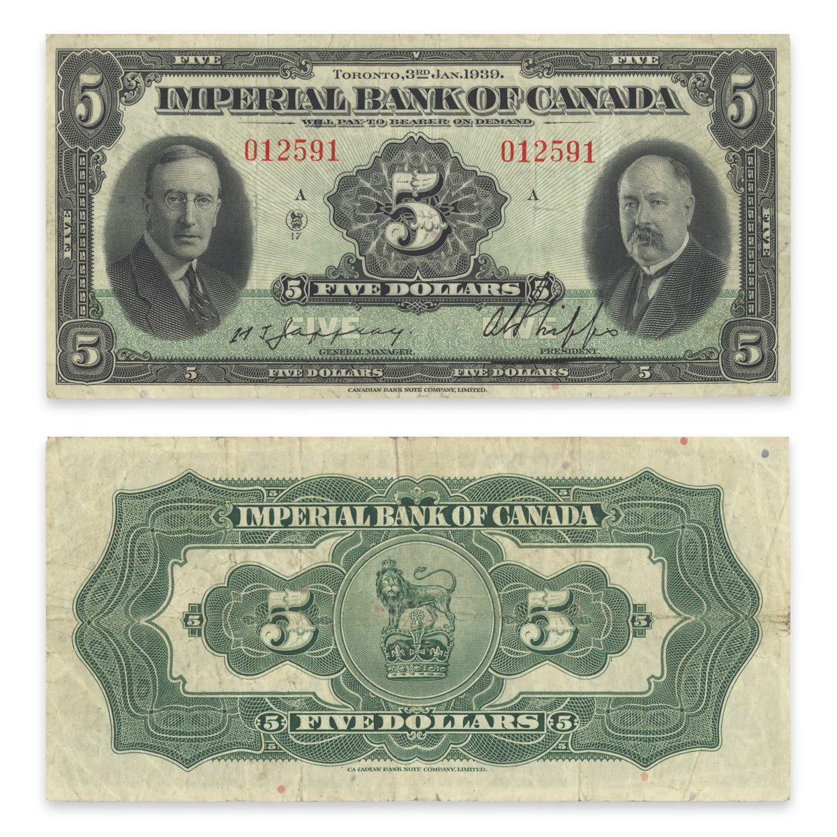 $5 1939 375-24-02 Imperial Bank of Canada Jaffray-Phipps VF-30