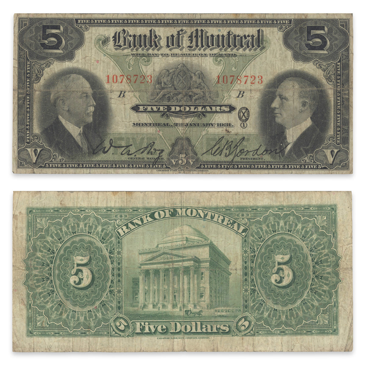$5 1931 505-58-02 The Bank of Montreal Bog-Gordon VG-8