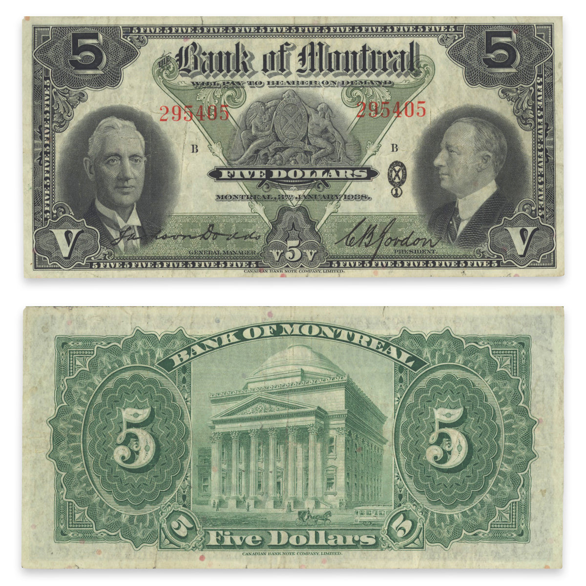 $5 1938 505-62-02 The Bank of Montreal Dodds-Gordon VF-35