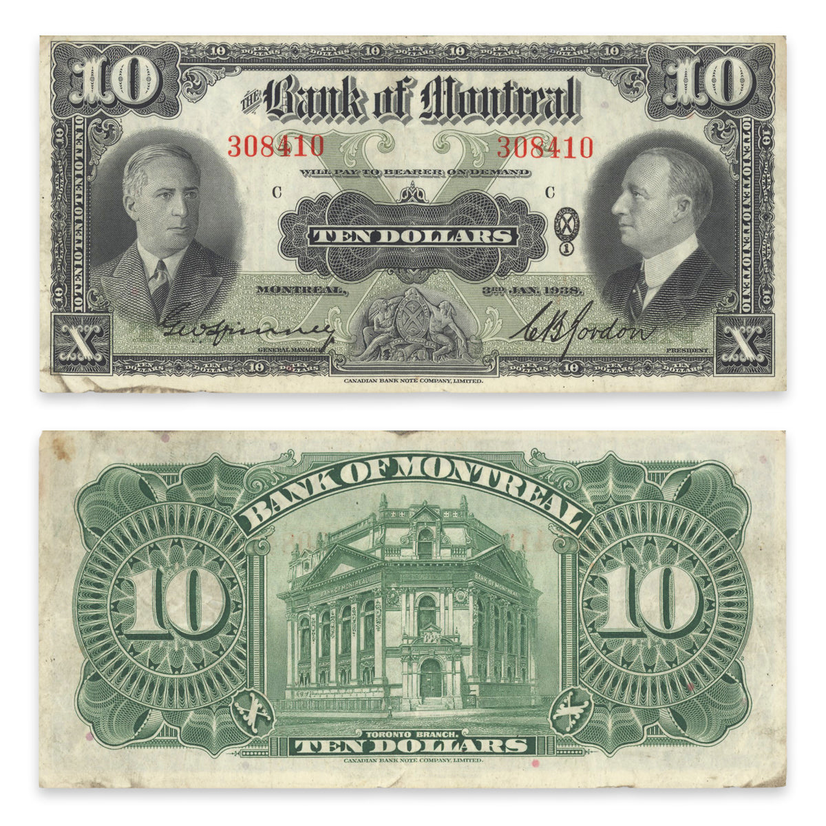 $10 1938 505-62-04 The Bank of Montreal Spinney-Gordon VF-35