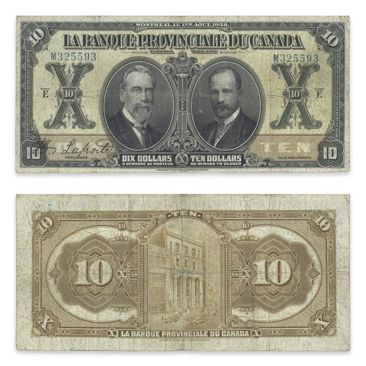 $10 1928 615-14-16 La Banque Provincial du Canada Laporte-various Prefix M VF-25