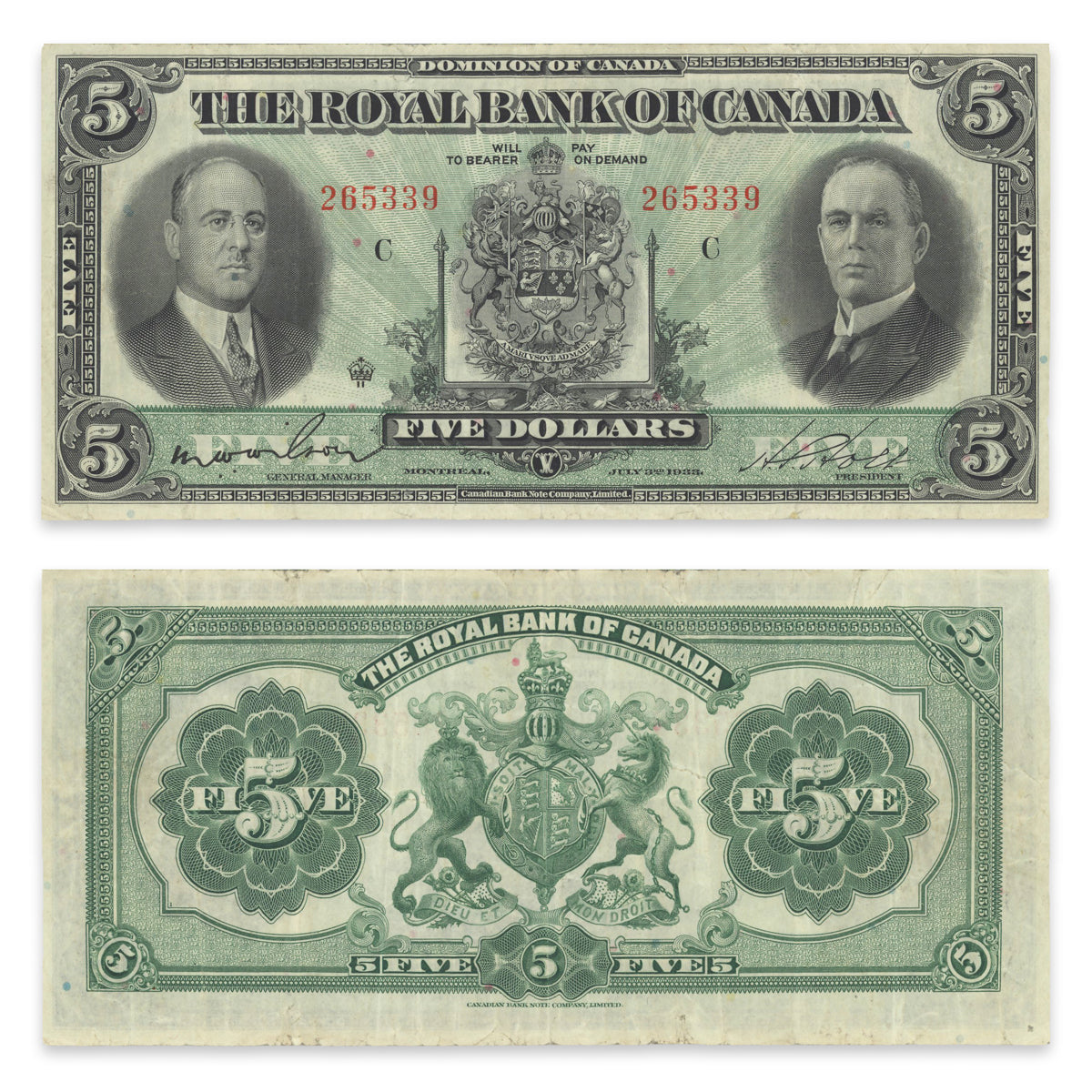 $5 1933 630-16-02 Royal Bank of Canada Wilson-Holt VF-20