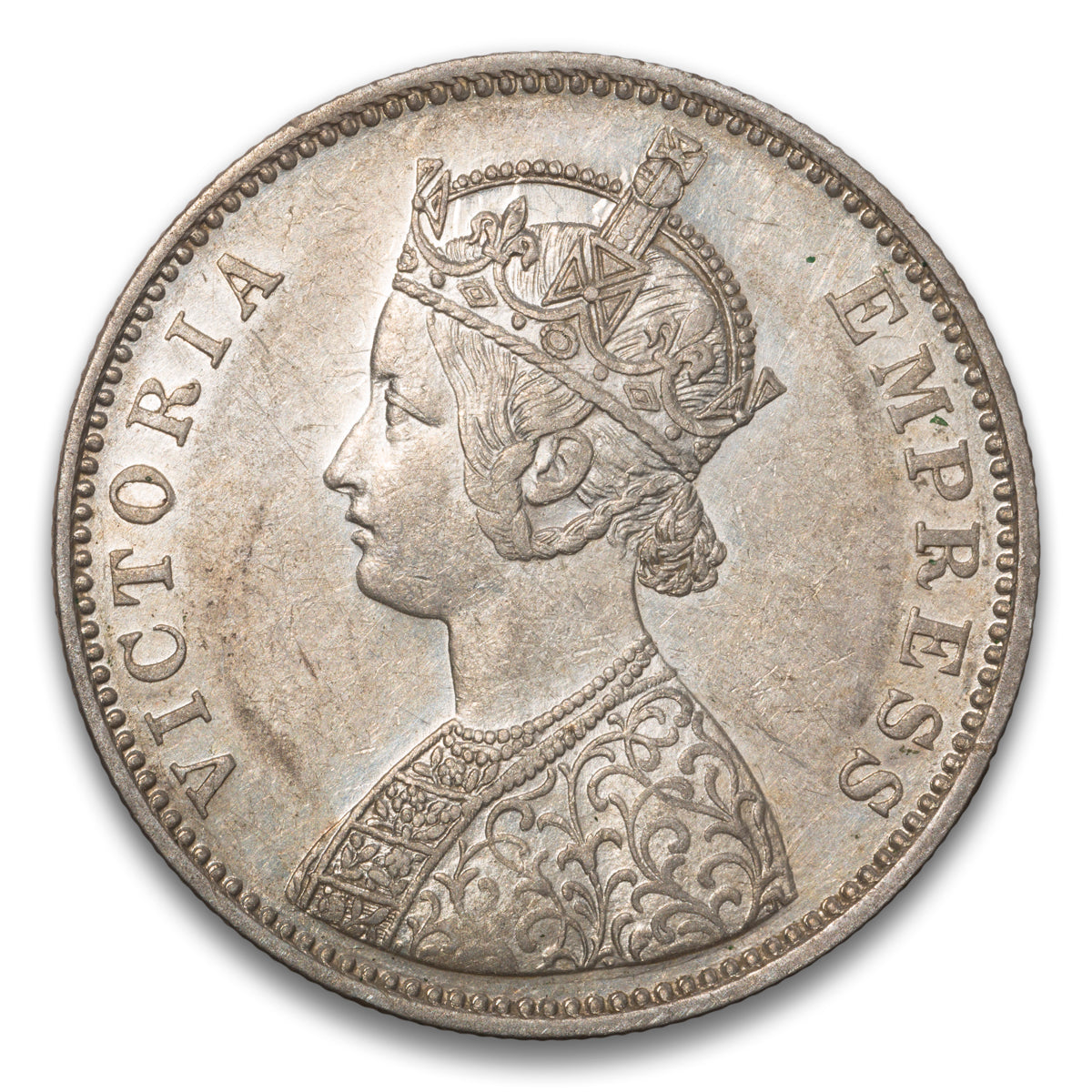 British India Silver 1 Rupee 1877 dot