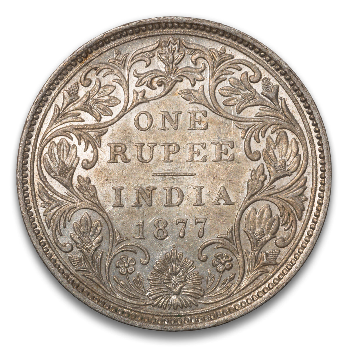 British India Silver 1 Rupee 1877 dot