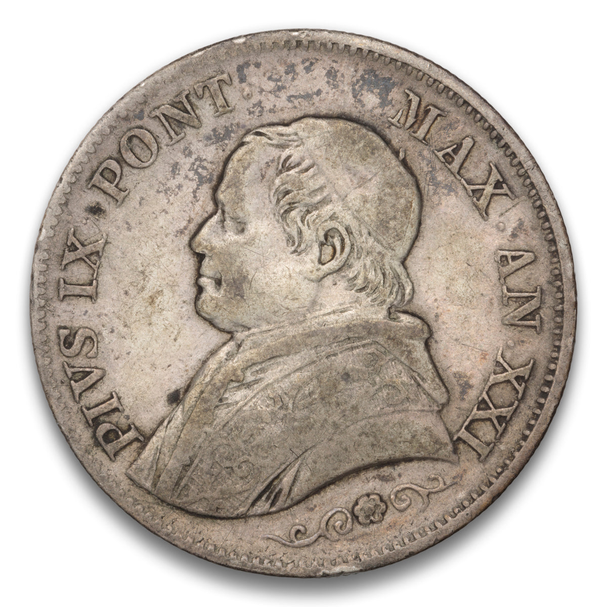 Papal States - Italy Silver 1 Lira 1866 R