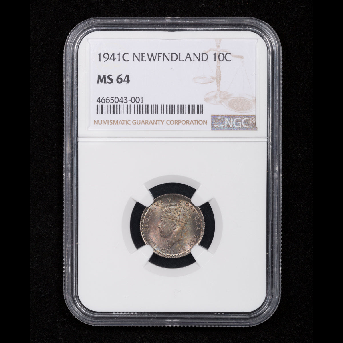 NFLD 10 Cent 1941C NGC MS-64