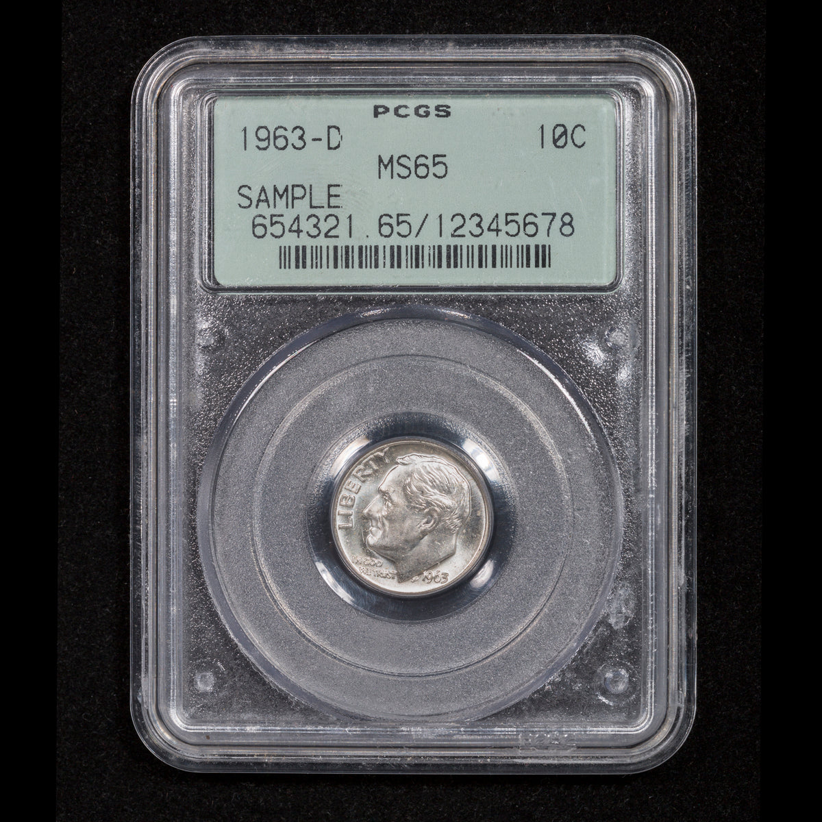 US 10 Cent 1963D Generation 2.2 OGH Sample Slab PCGS MS-65 Generation 2.2 OGH Sample Slab