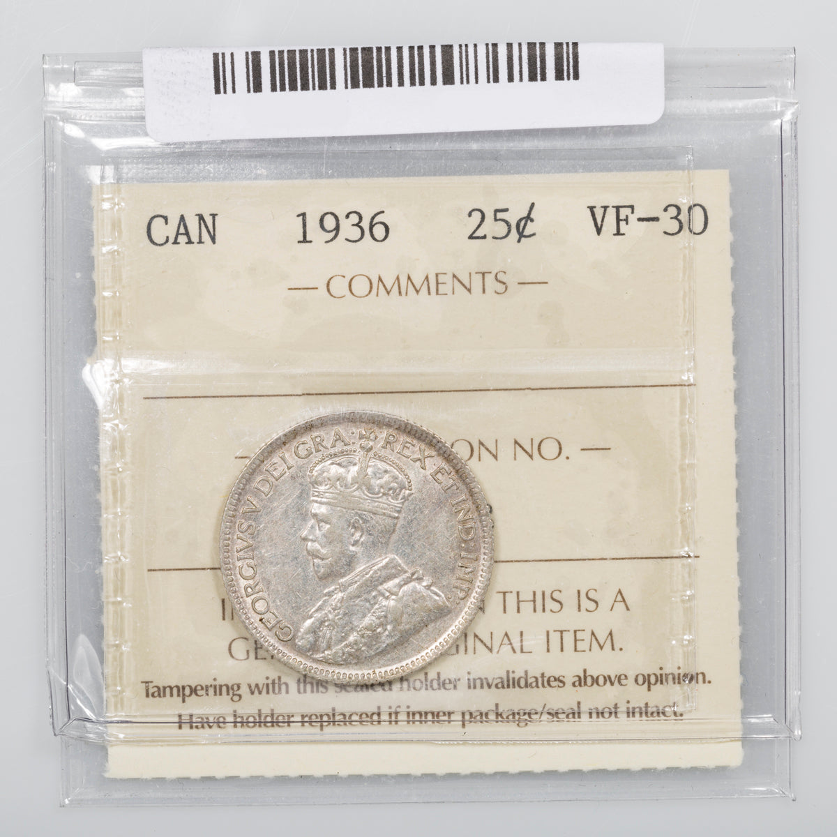 25 Cent 1936 ICCS VF-30