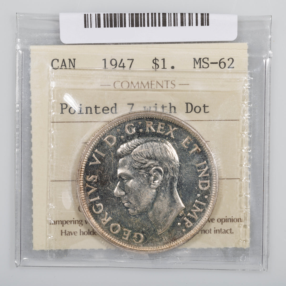 $1 1947 P7 Dot ICCS MS-62