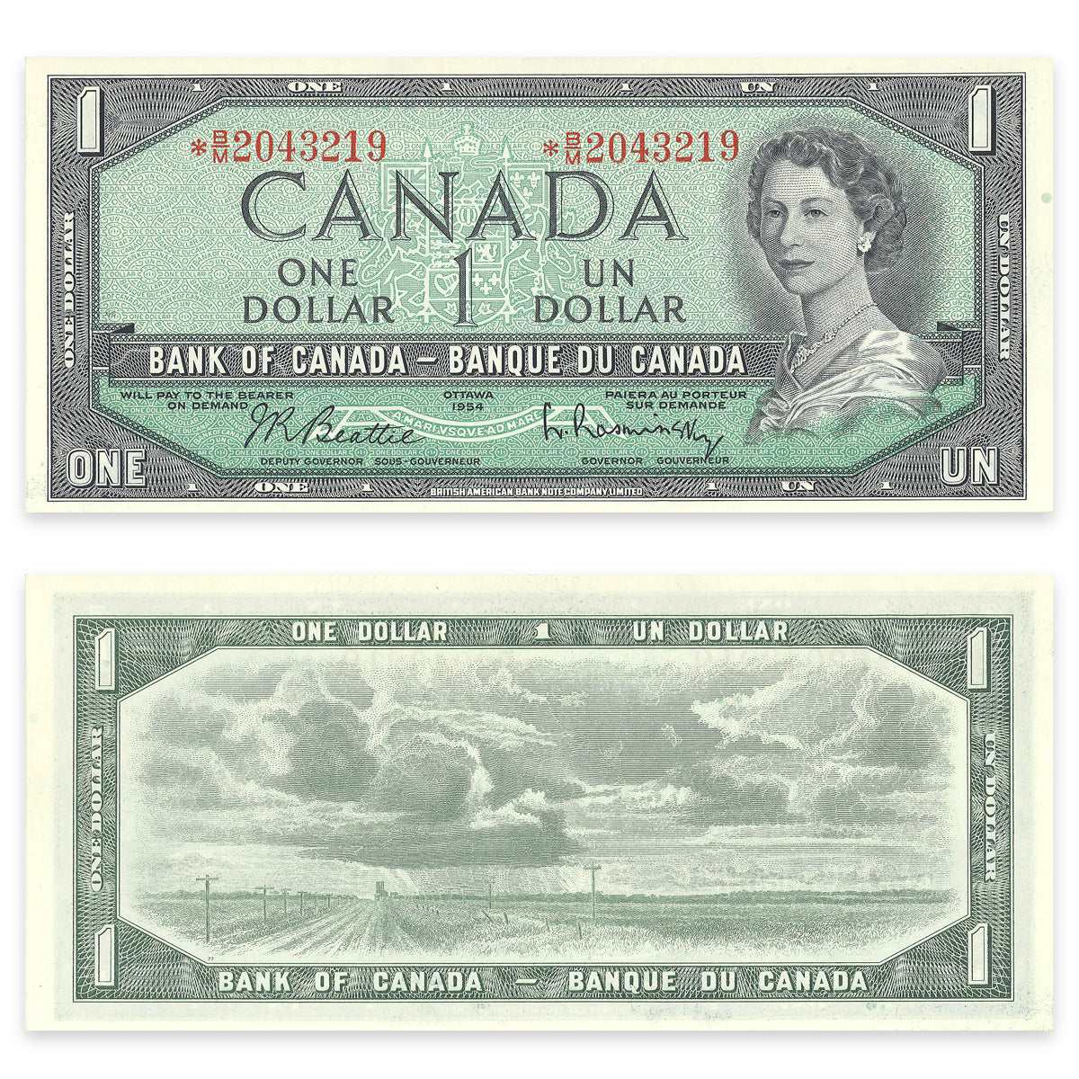 $1 1954 Modified Series BC-37bA-i Replacement Beattie-Rasminsky Prefix *B/M CUNC-64