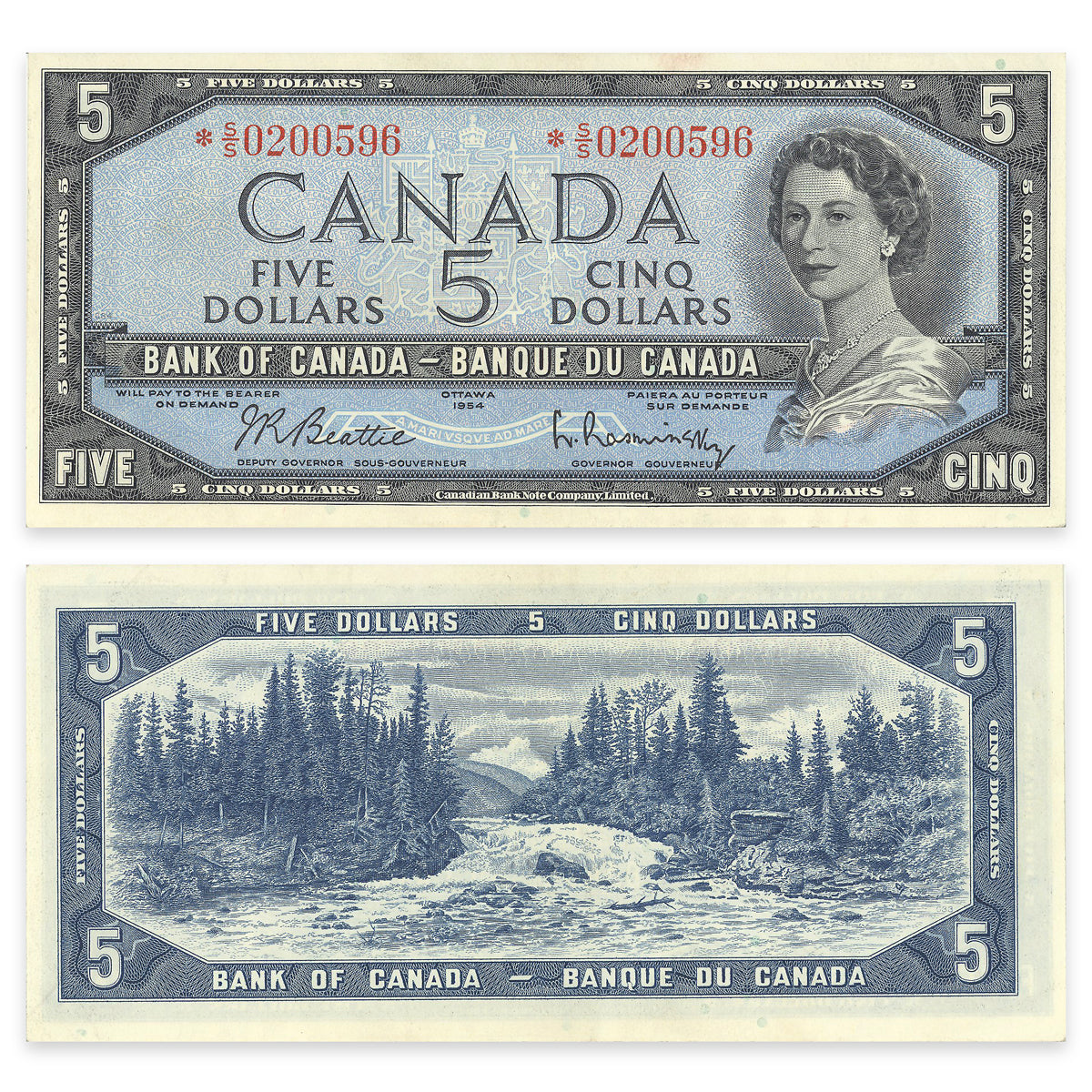 $5 1954 Modified Series BC-39bA Replacement Beattie-Rasminsky Prefix *S/S VF-35