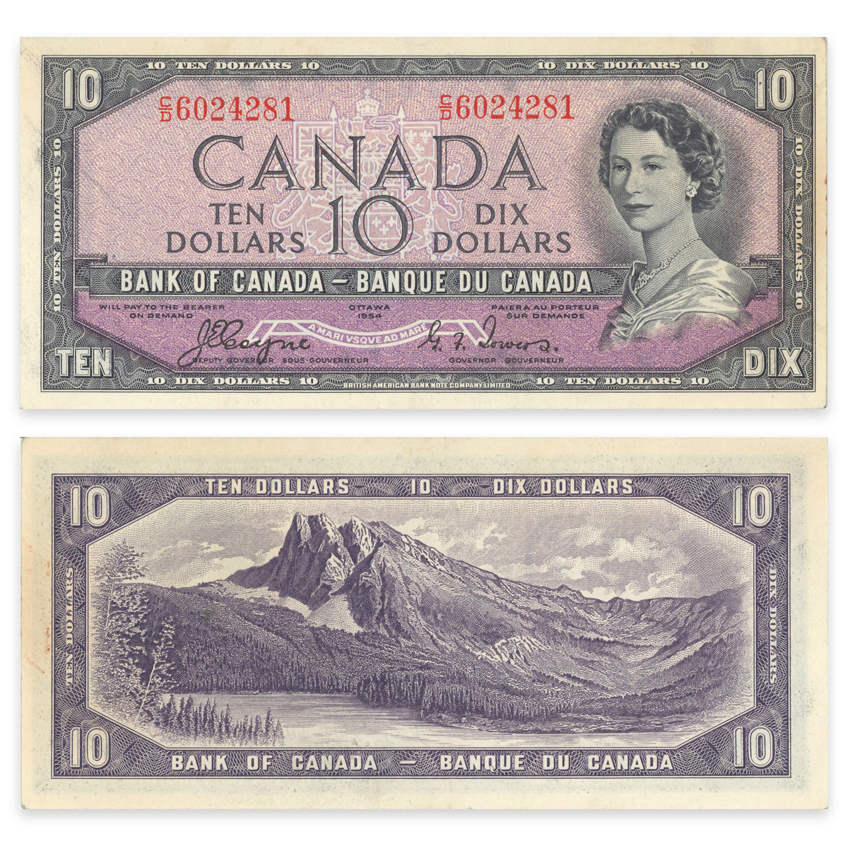 $10 1954 Devil's Face Series BC-32a Coyne-Towers Prefix C/D AU-55