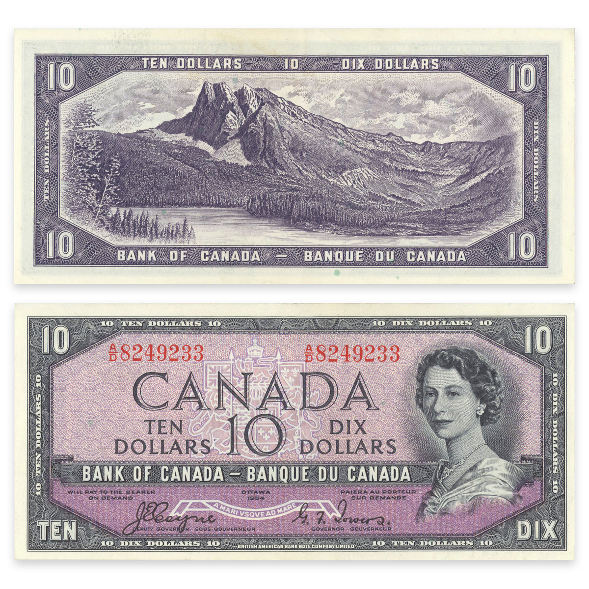 $10 1954 Devil's Face Series BC-32a Coyne-Towers Prefix A/D EF-45