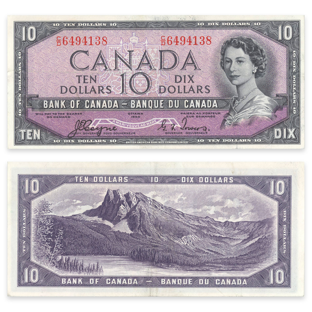 $10 1954 Devil's Face Series BC-32a Coyne-Towers Prefix C/D EF-45