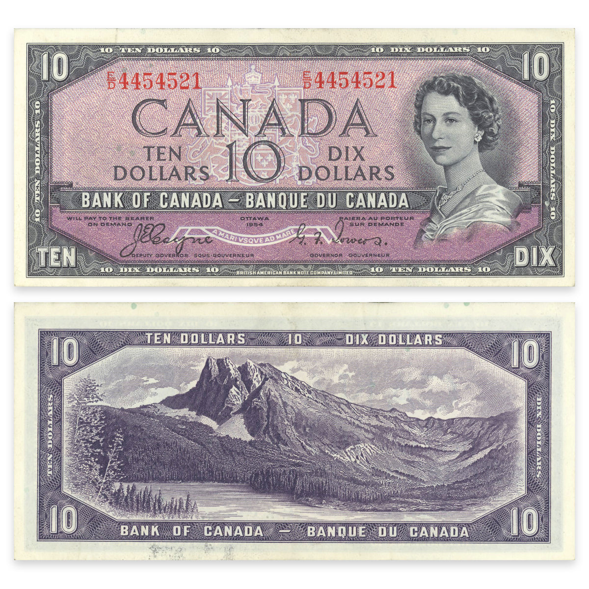 $10 1954 Devil's Face Series BC-32a Coyne-Towers Prefix E/D EF-45