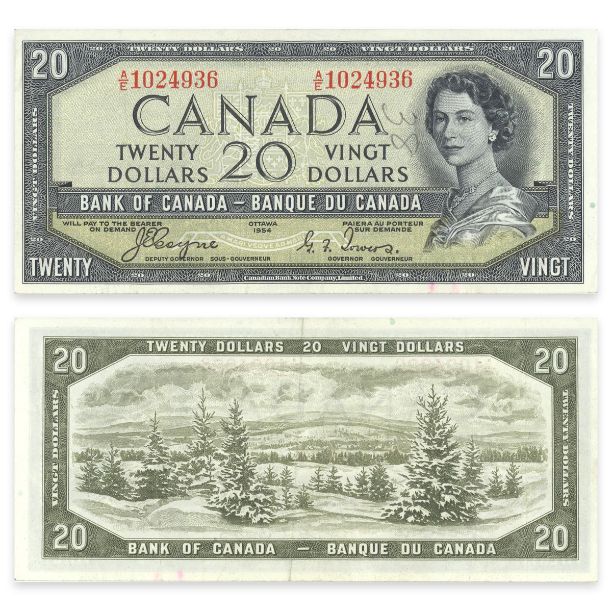 $20 1954 Devil's Face Series BC-33a Coyne-Towers Prefix A/E EF-40