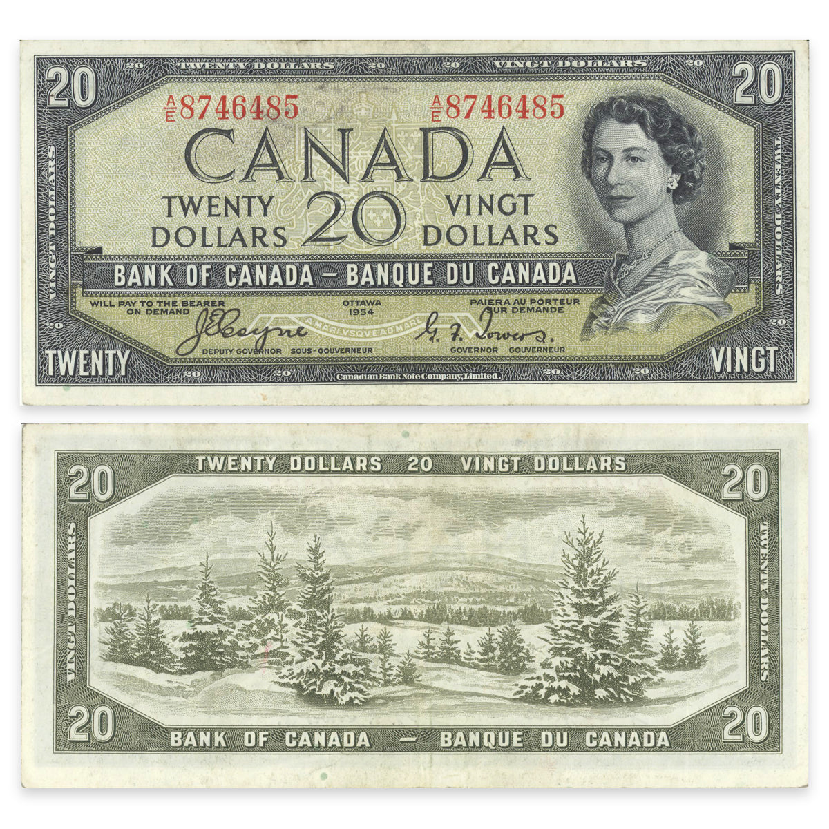 $20 1954 Devil's Face Series BC-33a Coyne-Towers Prefix A/E VF-35