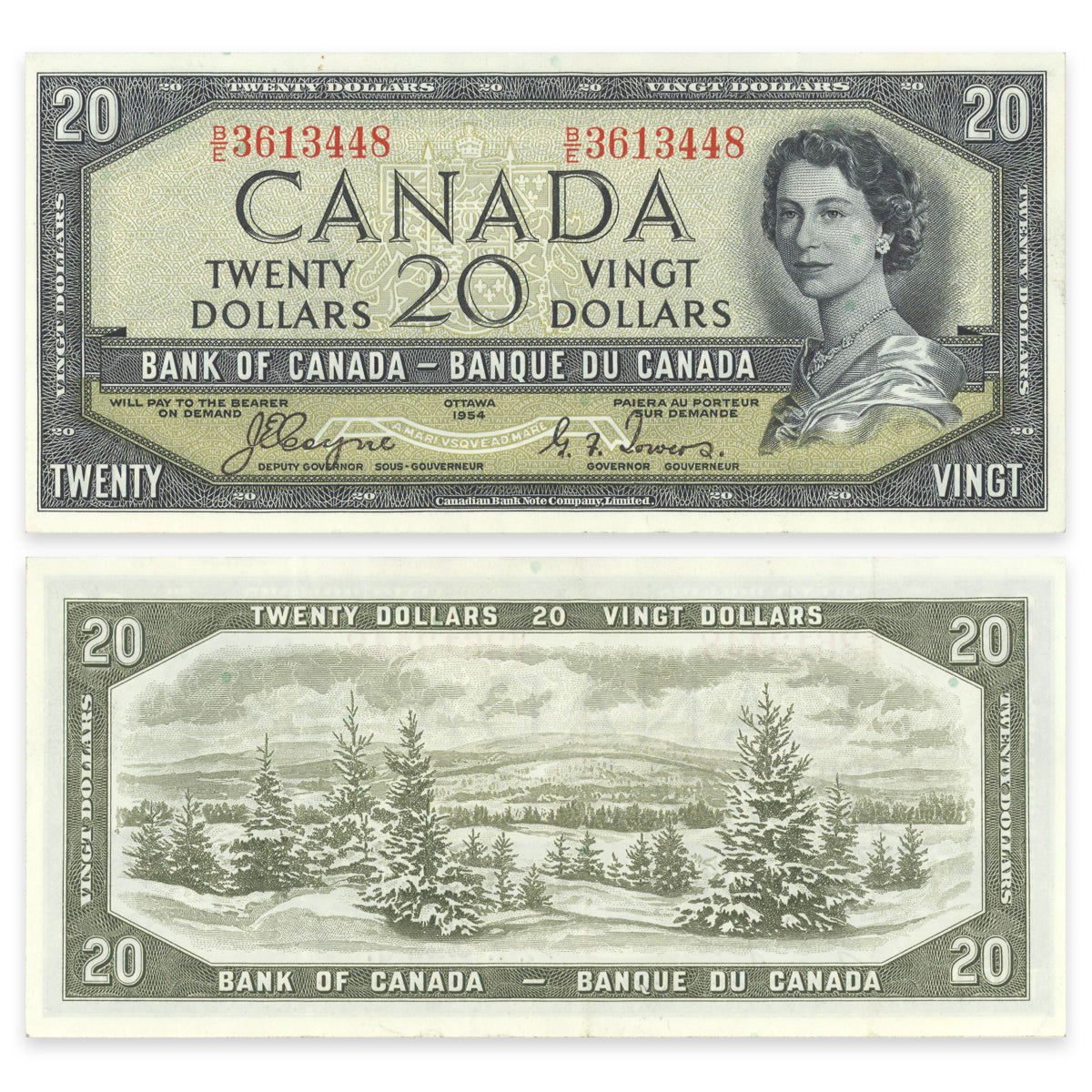 $20 1954 Devil's Face Series BC-33a Coyne-Towers Prefix B/E EF-45