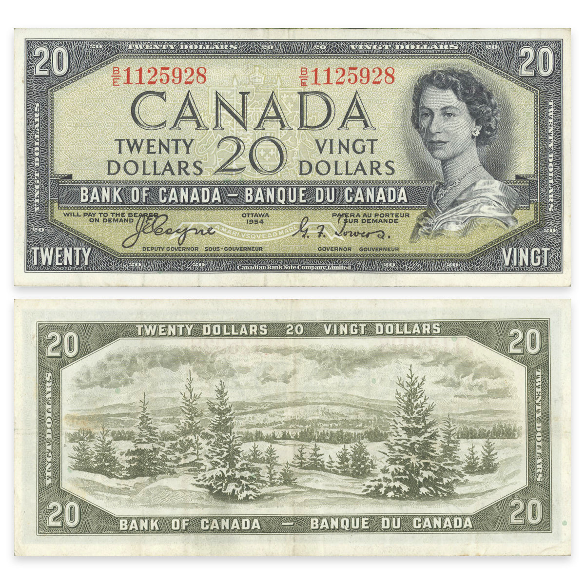 $20 1954 Devil's Face Series BC-33a Coyne-Towers Prefix B/E VF-35