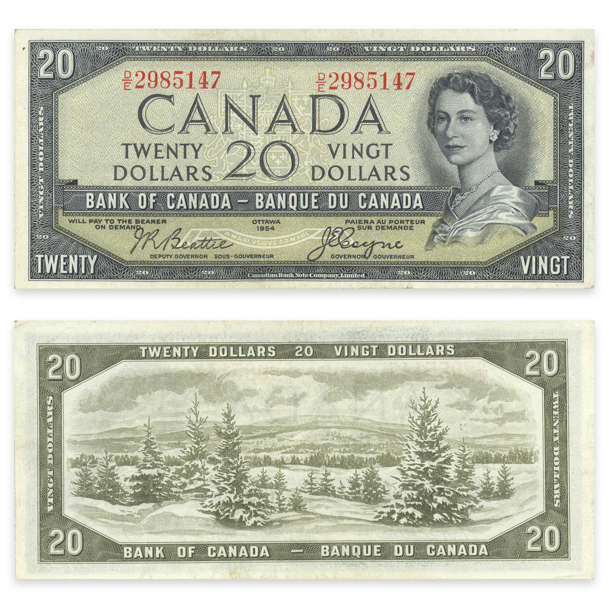 $20 1954 Devil's Face Series BC-33b Beattie-Coyne Prefix D/E VF-30