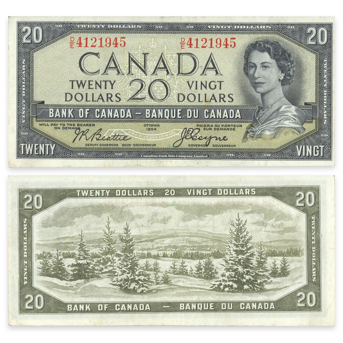 $20 1954 Devil's Face Series BC-33b Beattie-Coyne Prefix D/E VF-30