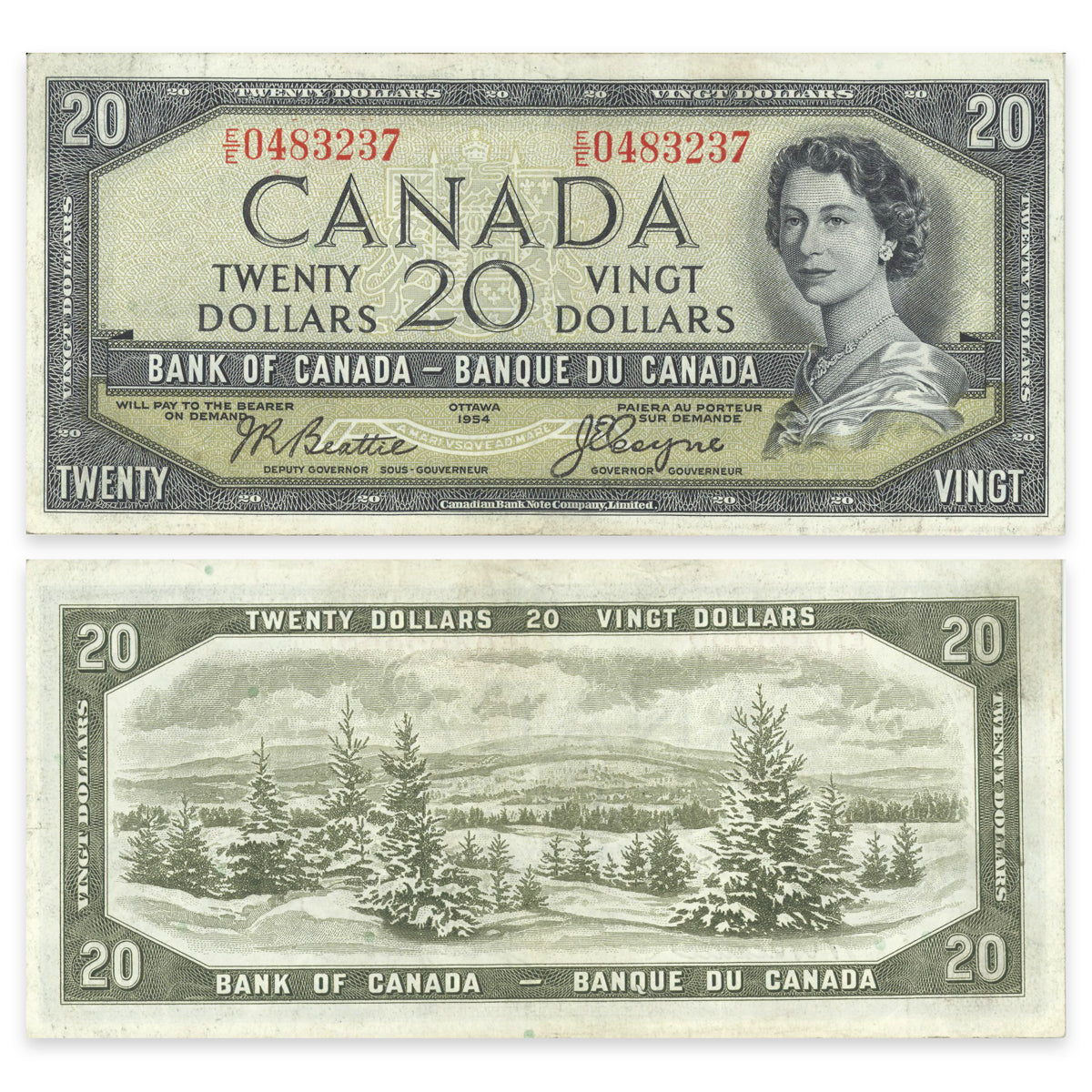 $20 1954 Devil's Face Series BC-33b Beattie-Coyne Prefix E/E VF-30