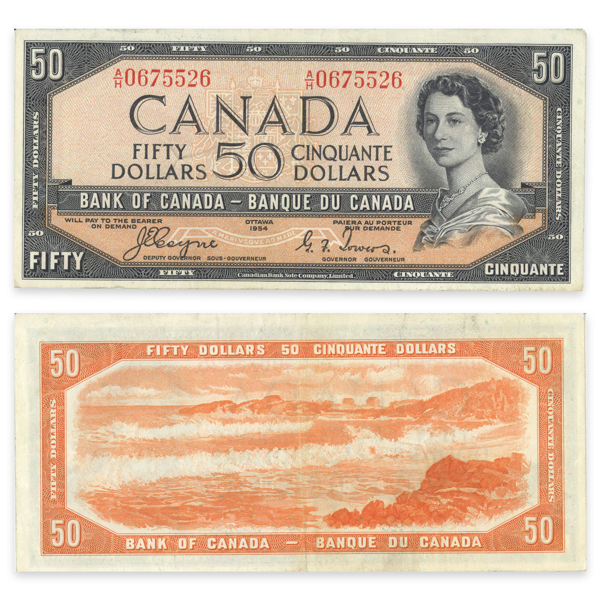 $50 1954 Devil's Face Series BC-34a Coyne-Towers Prefix A/H VF-30