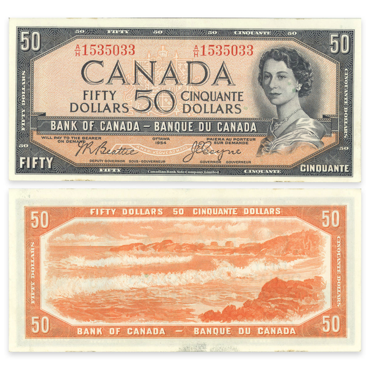 $50 1954 Devil's Face Series BC-34b Beattie-Coyne Prefix A/H AU-55