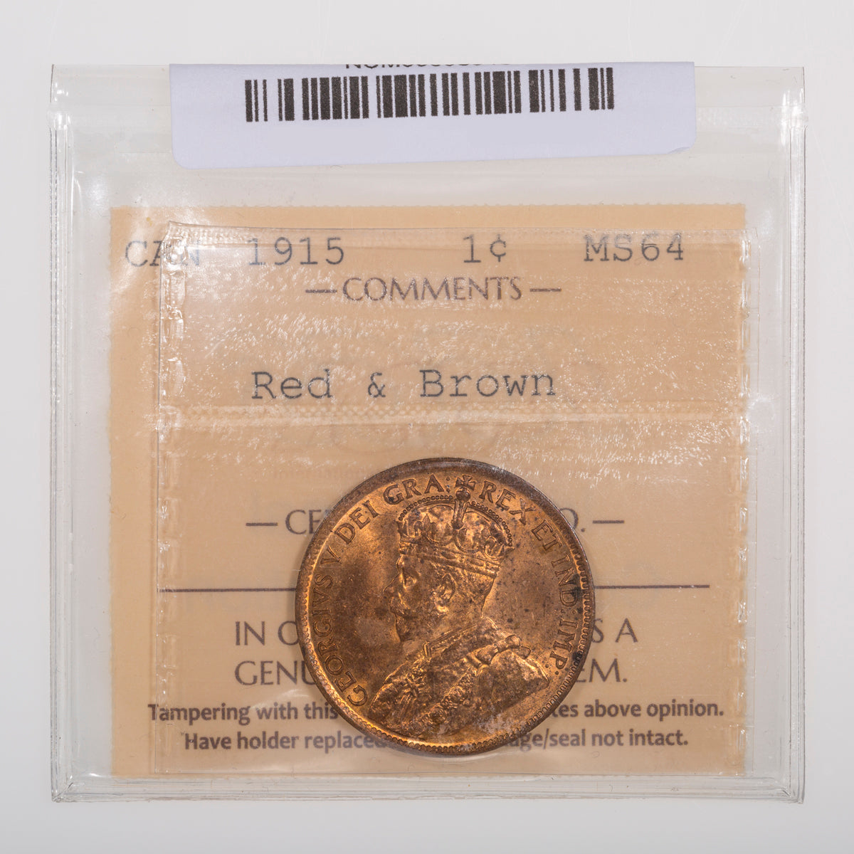 1 Cent 1915 ICCS MS-64 Red & Brown