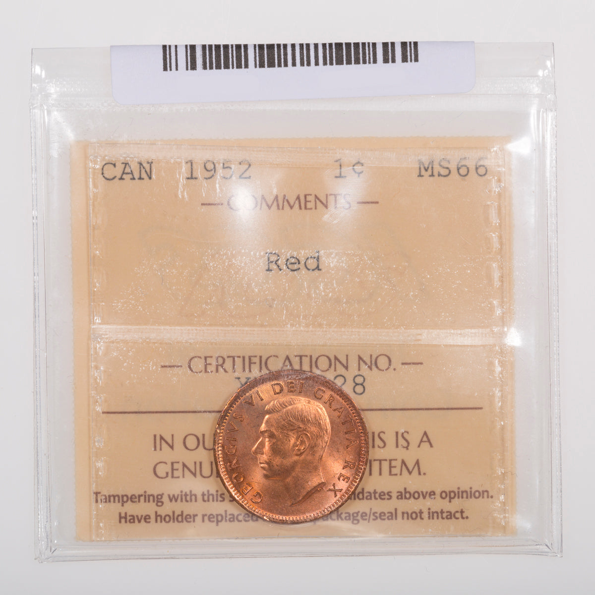1 Cent 1952 ICCS MS-66 Red