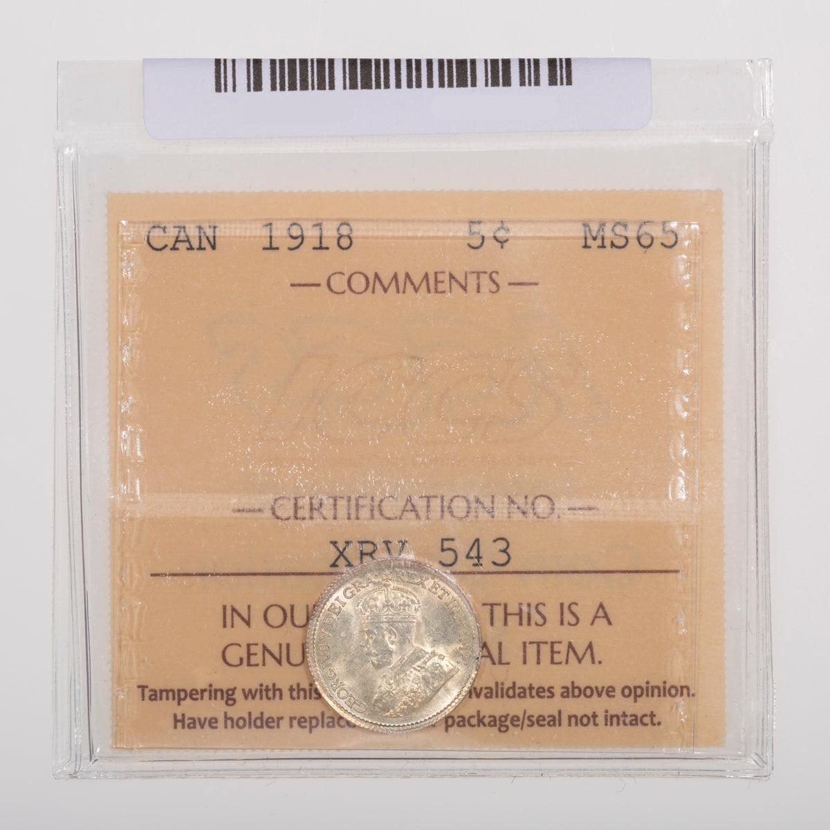 5 Cent 1918 ICCS MS-65