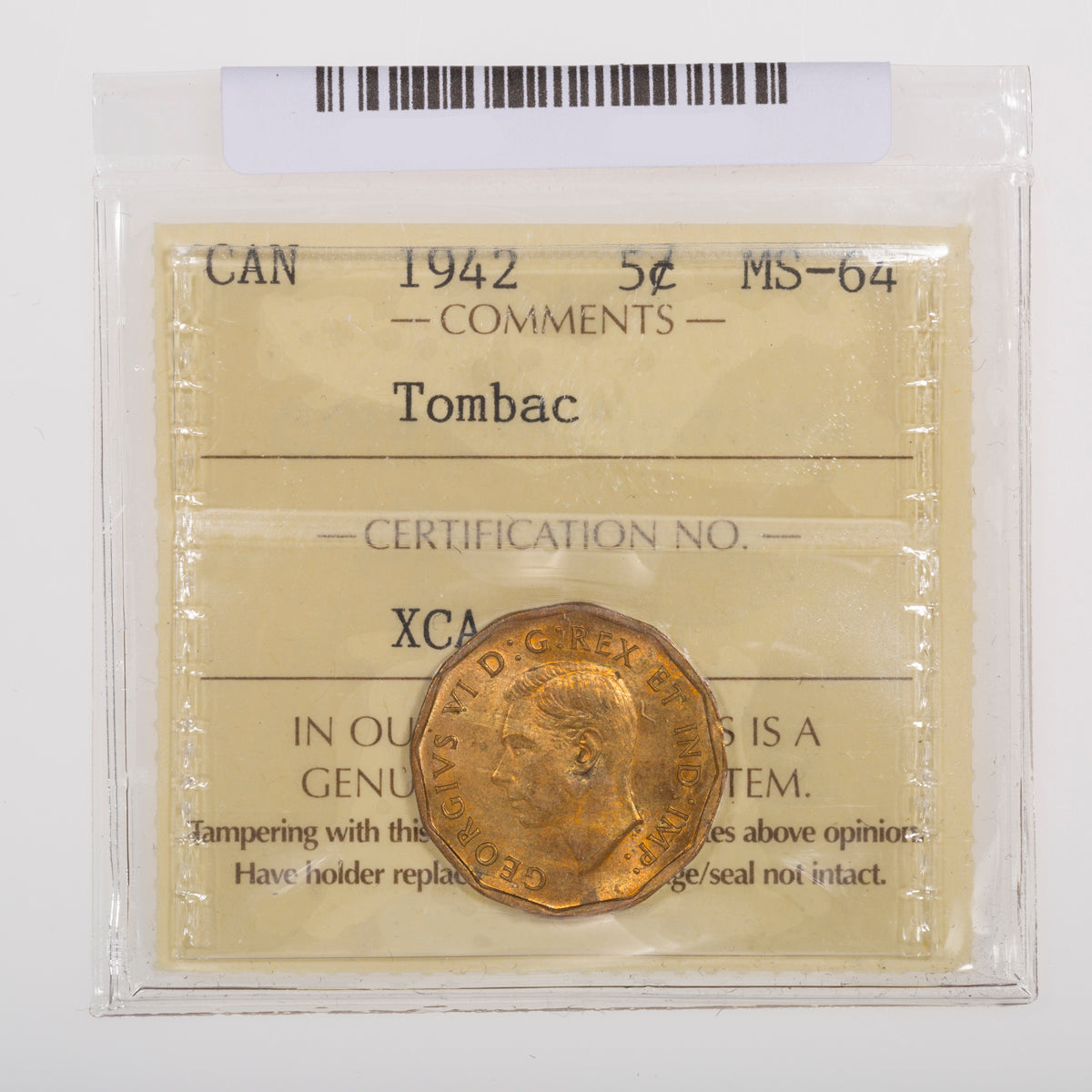 5 Cent 1942 Tombac ICCS MS-64