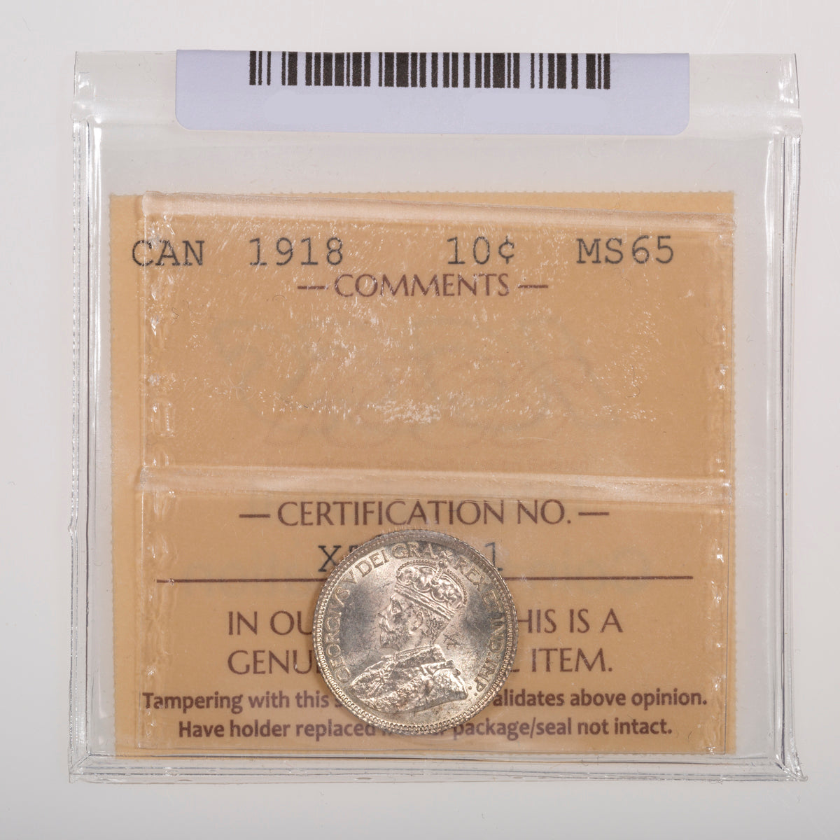 10 Cent 1918 ICCS MS-65