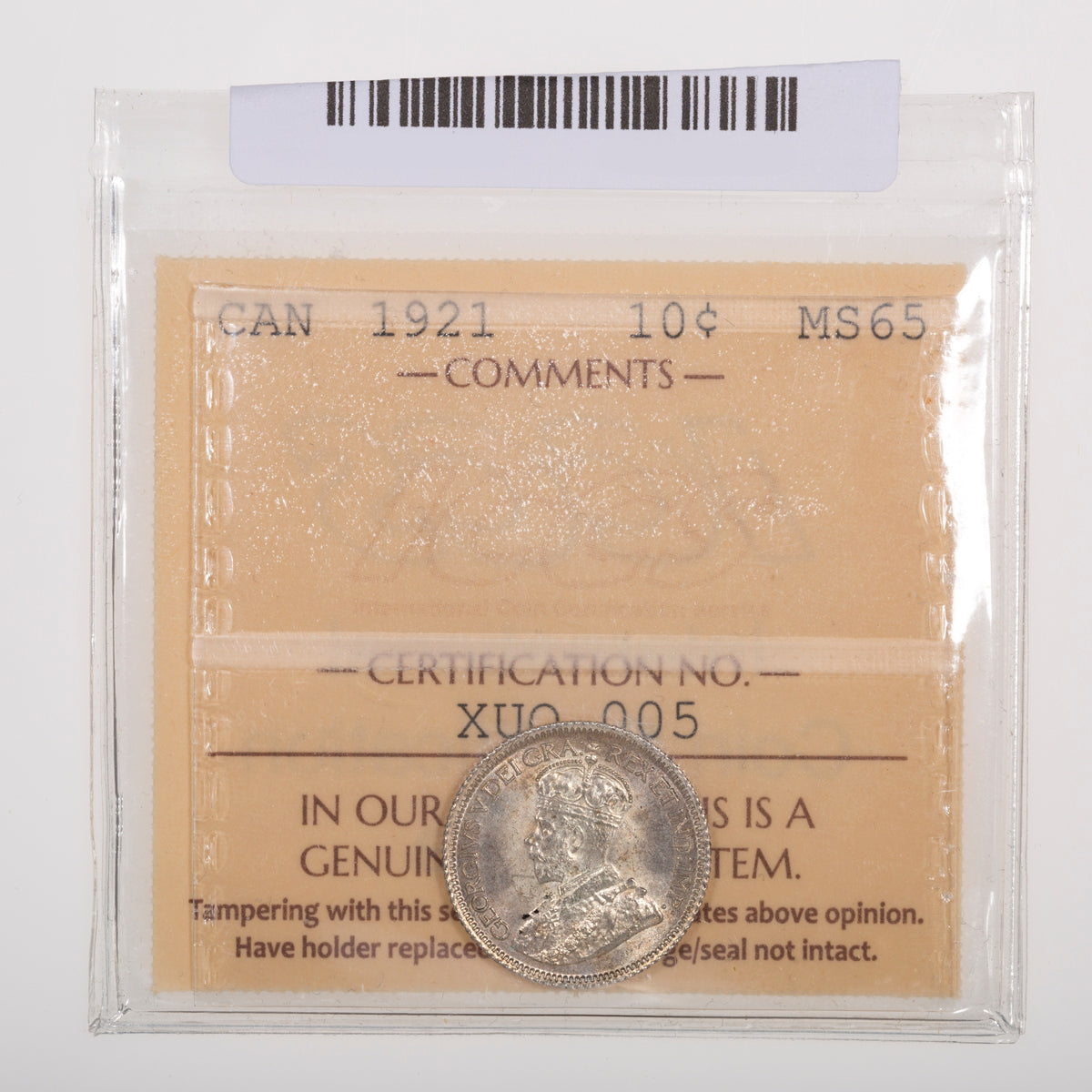 10 Cent 1921 ICCS MS-65