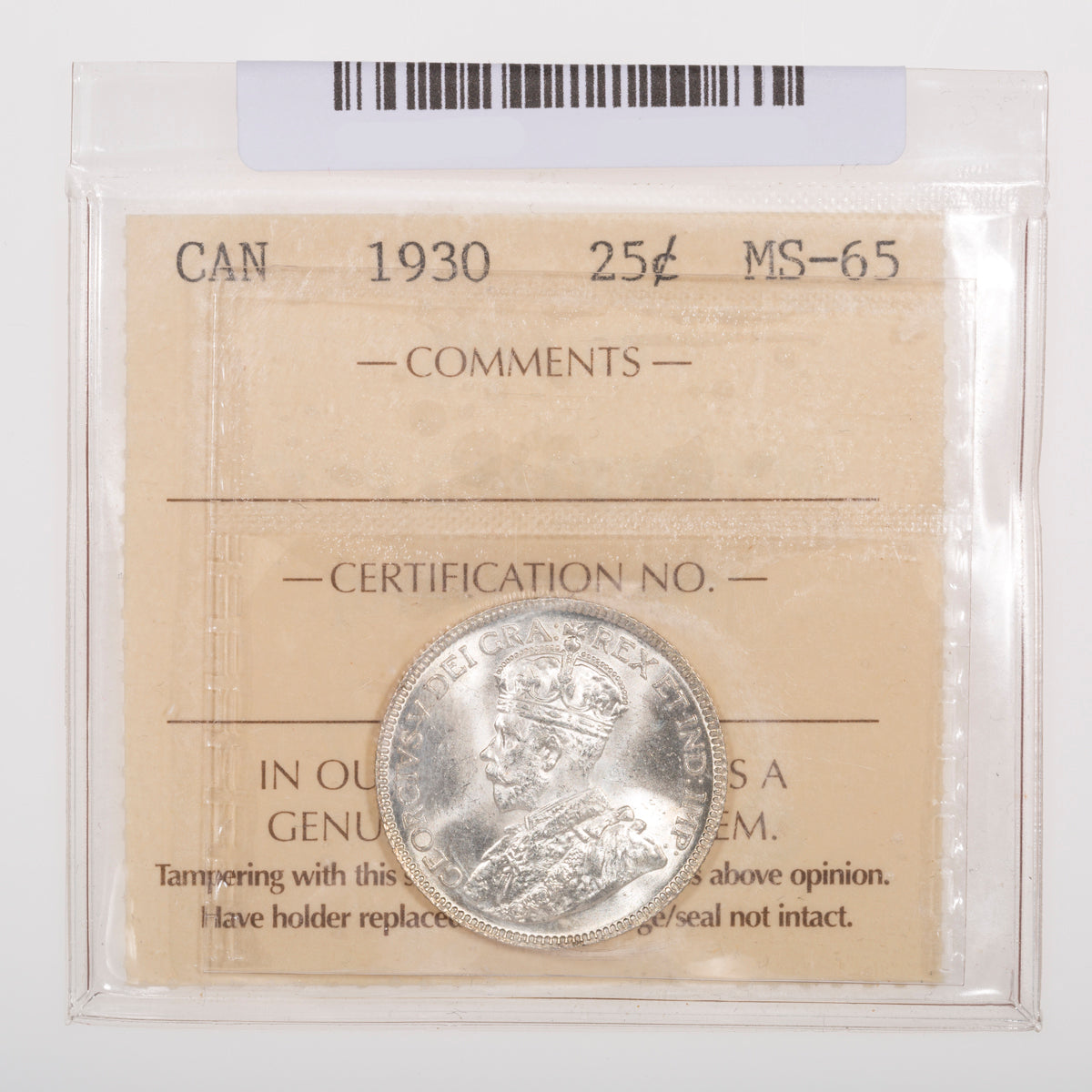 25 Cent 1930 ICCS MS-65