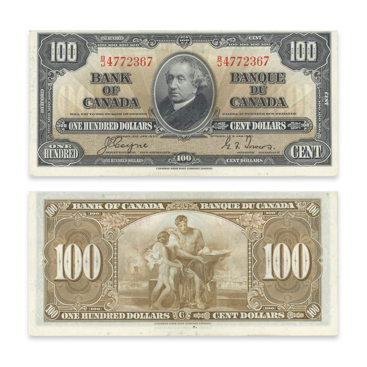 $100 1937 BC-27c Coyne-Towers Prefix B/J EF-45