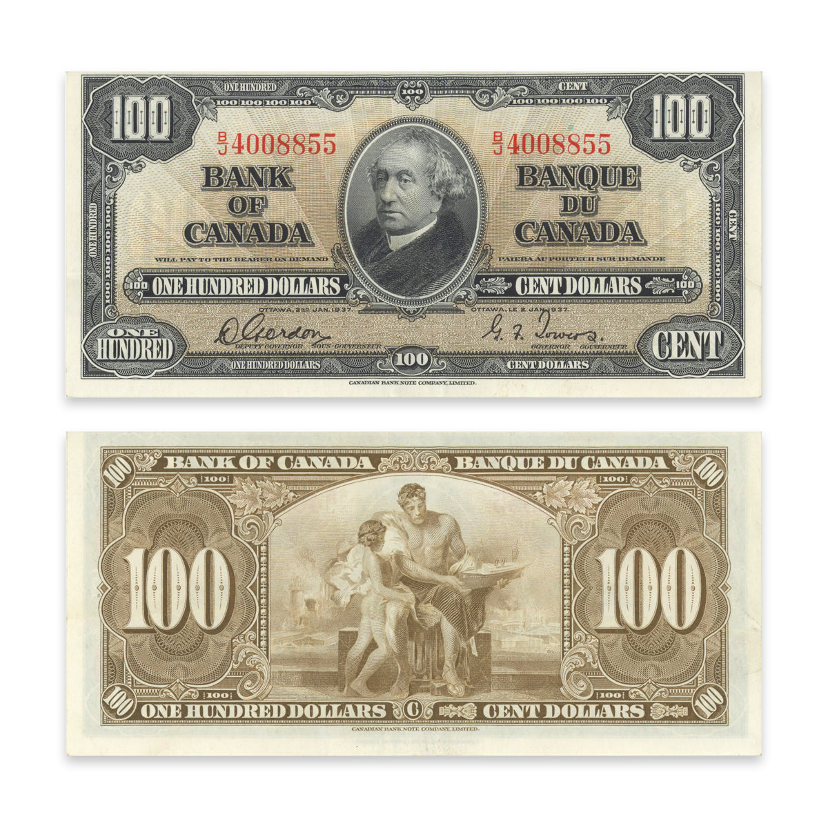 $100 1937 BC-27b Consecutive Gordon-Towers Prefix B/J EF-40