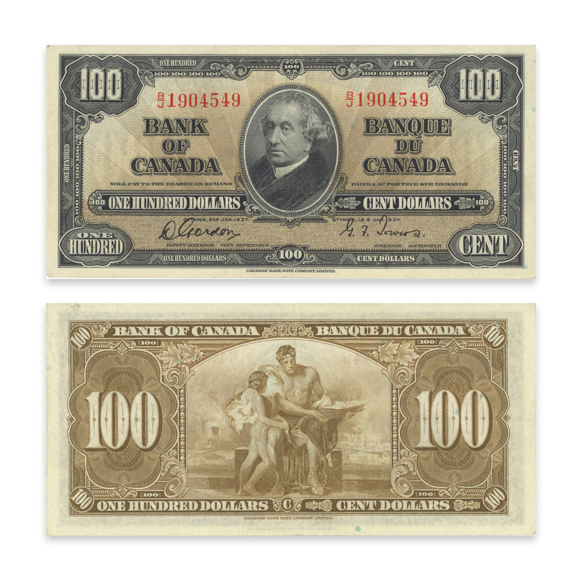 $100 1937 BC-27b Gordon-Towers Prefix B/J VF-30