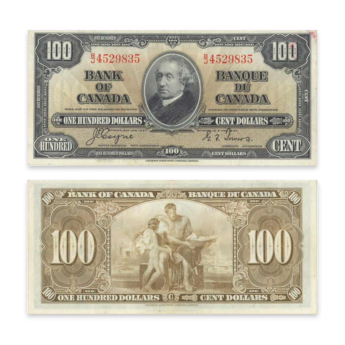 $100 1937 BC-27c Coyne-Towers Prefix B/J VF-30