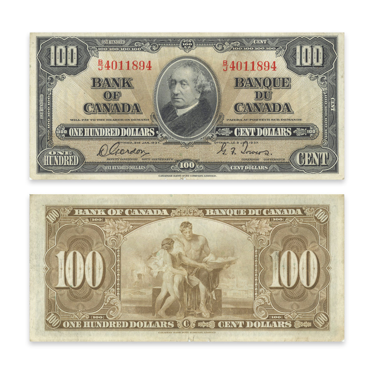 $100 1937 BC-27b Gordon-Towers Prefix B/J VF-20