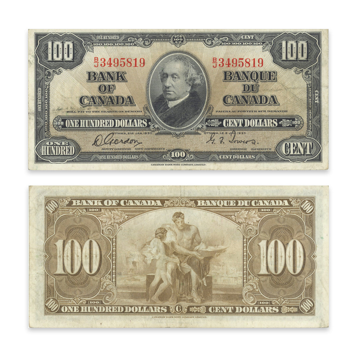 $100 1937 BC-27b Gordon-Towers Prefix B/J VF-20