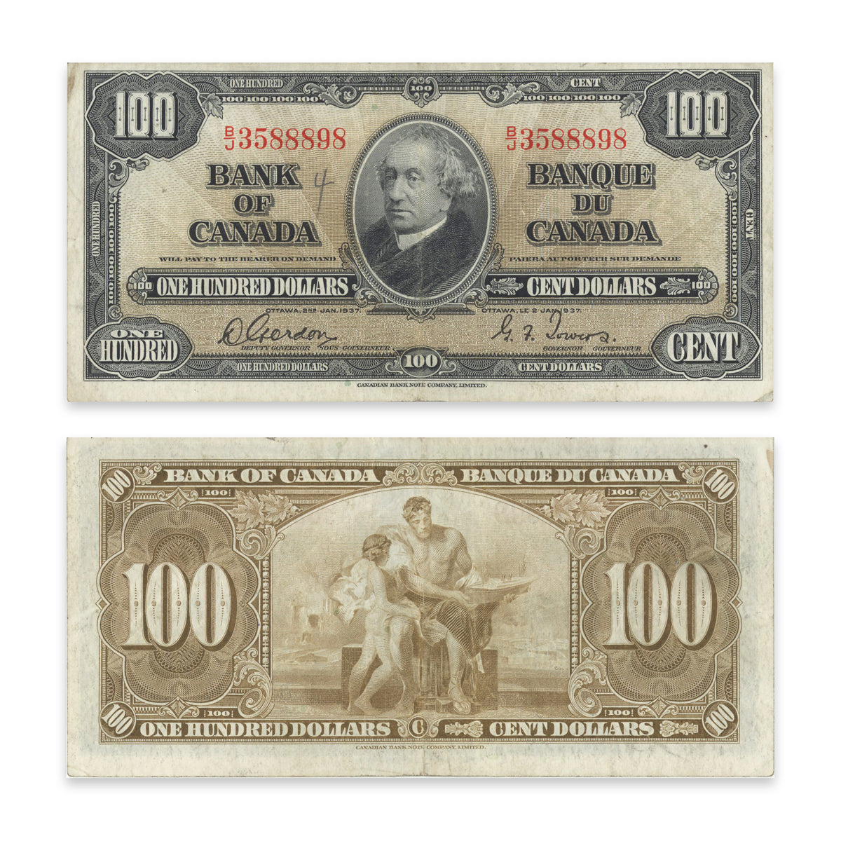 $100 1937 BC-27b Gordon-Towers Prefix B/J VF-20